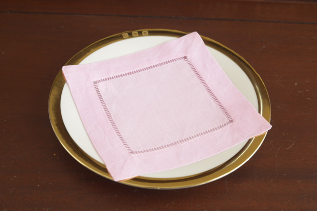 Solid colored hemstitch cocktail napkin 6". Cherry Blossom